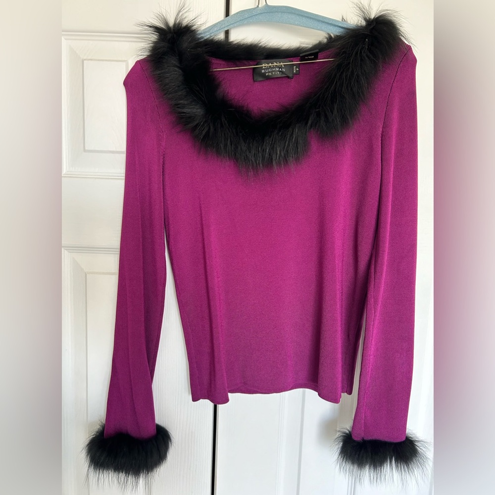 Y2K Dana Buchman Fox Fur Sweater Top